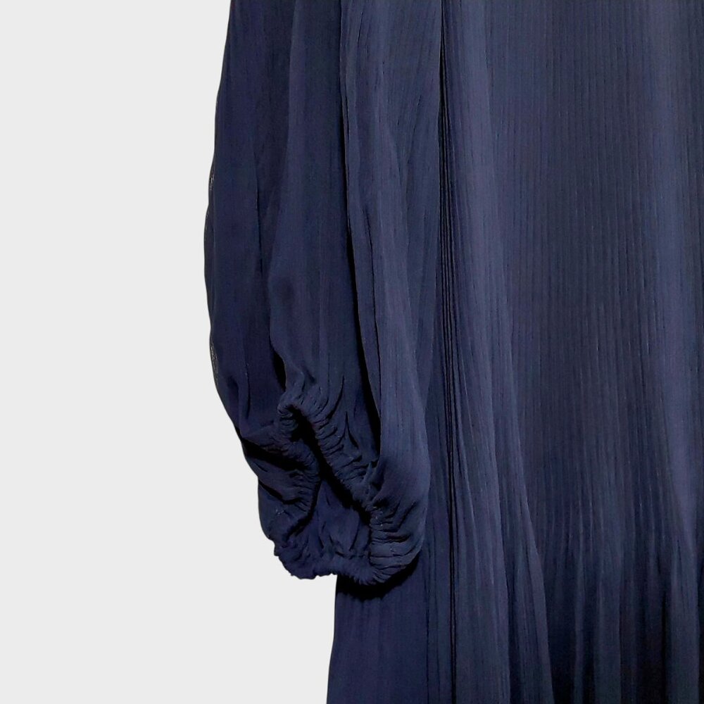 NWT Pleated Chiffon DKNY Dress XL Navy High Neck Wedding Guest/Church/Work - 14W - Picture 9 of 11
